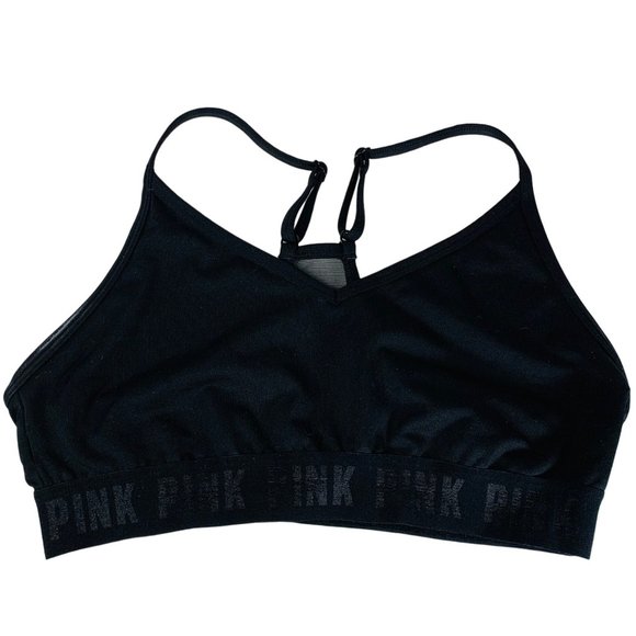 VS PINK Ultimate Sports Bra Black Size M Light Support Adjustable Straps Mesh Ba - Picture 1 of 8